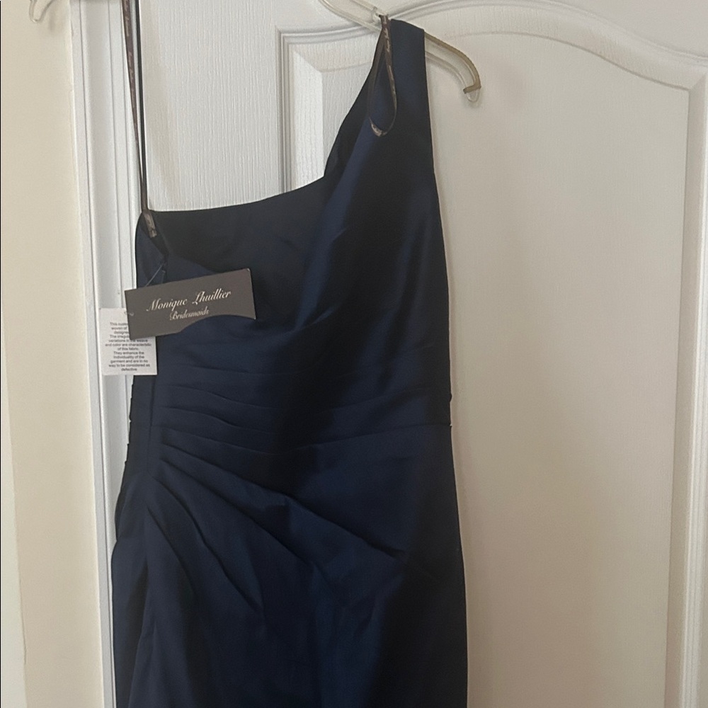 Monique Lhuillier One Shoulder Navy Dress